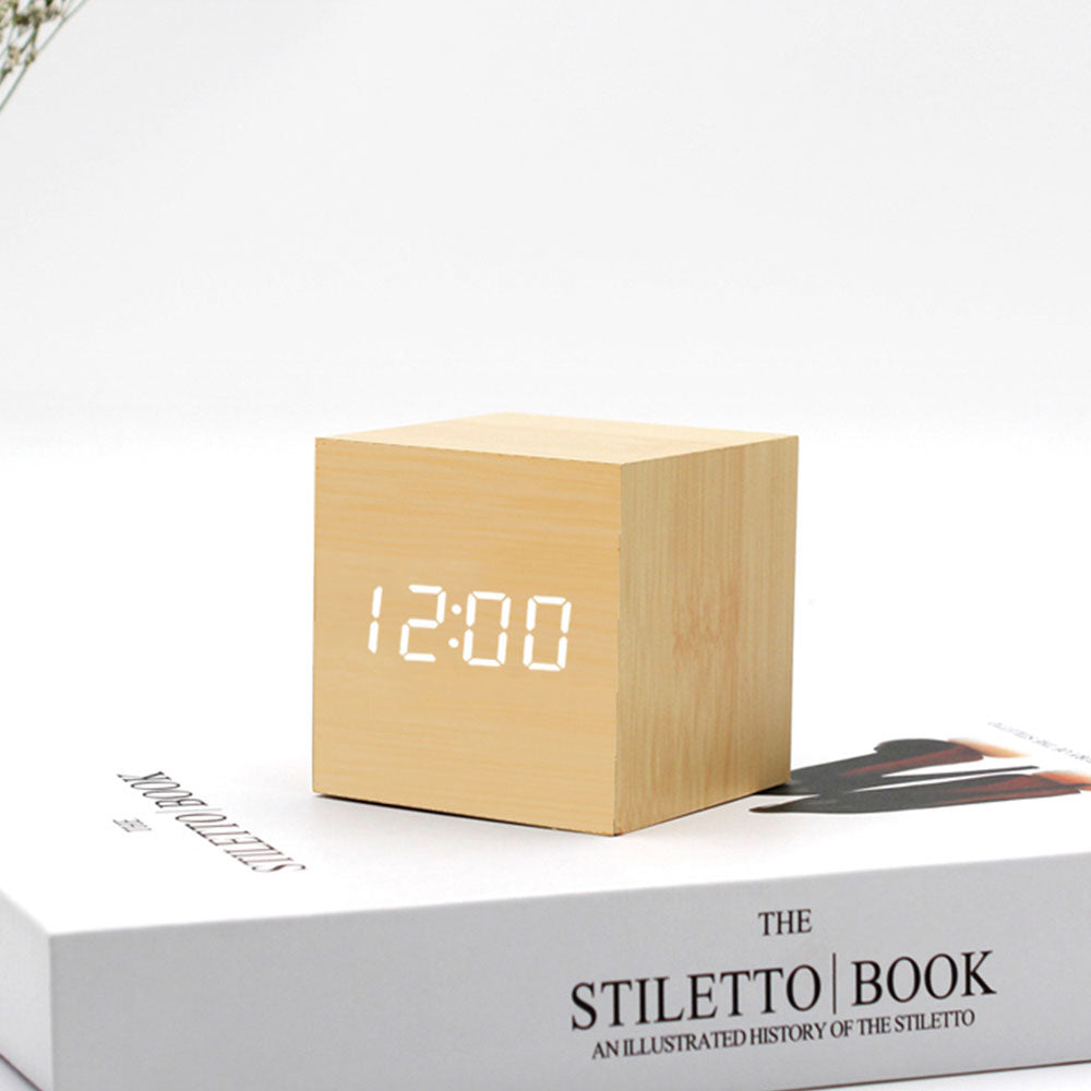 Wooden Block Effect Digital Desk Clock