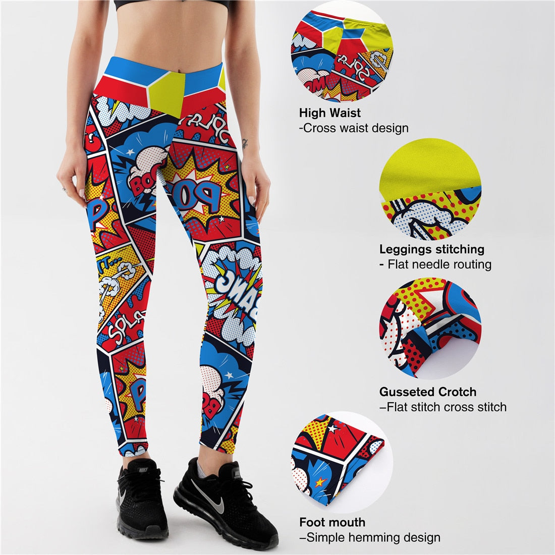 Comic Book Style Fitness Gym High Waist Leggings