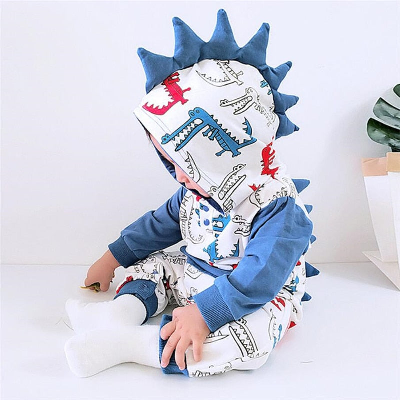 Baby Toddler Long Sleeve Dinosaur Romper with Hood 0-2yrs - Various Styles