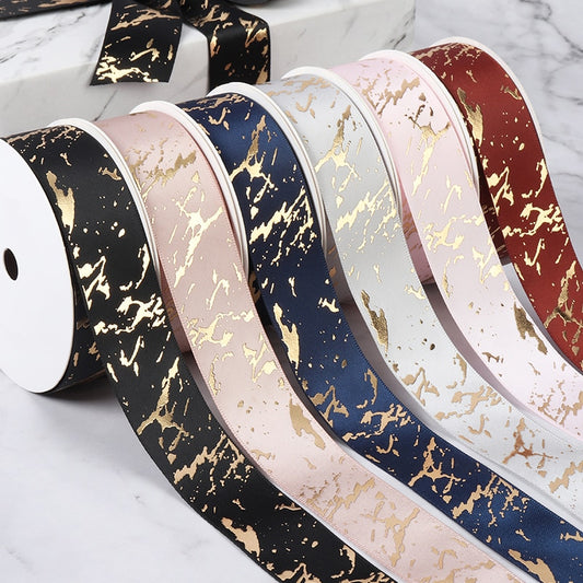 25mm Gift Ribbon Rolls - Marble Foil Effect - Various Colours