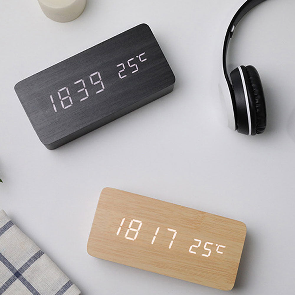 Wooden Block Effect Digital Desk Clock