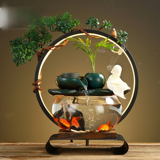 Desktop LED Lamp Betta Goldfish Bowl Tank with Faux Plant - Various Styles