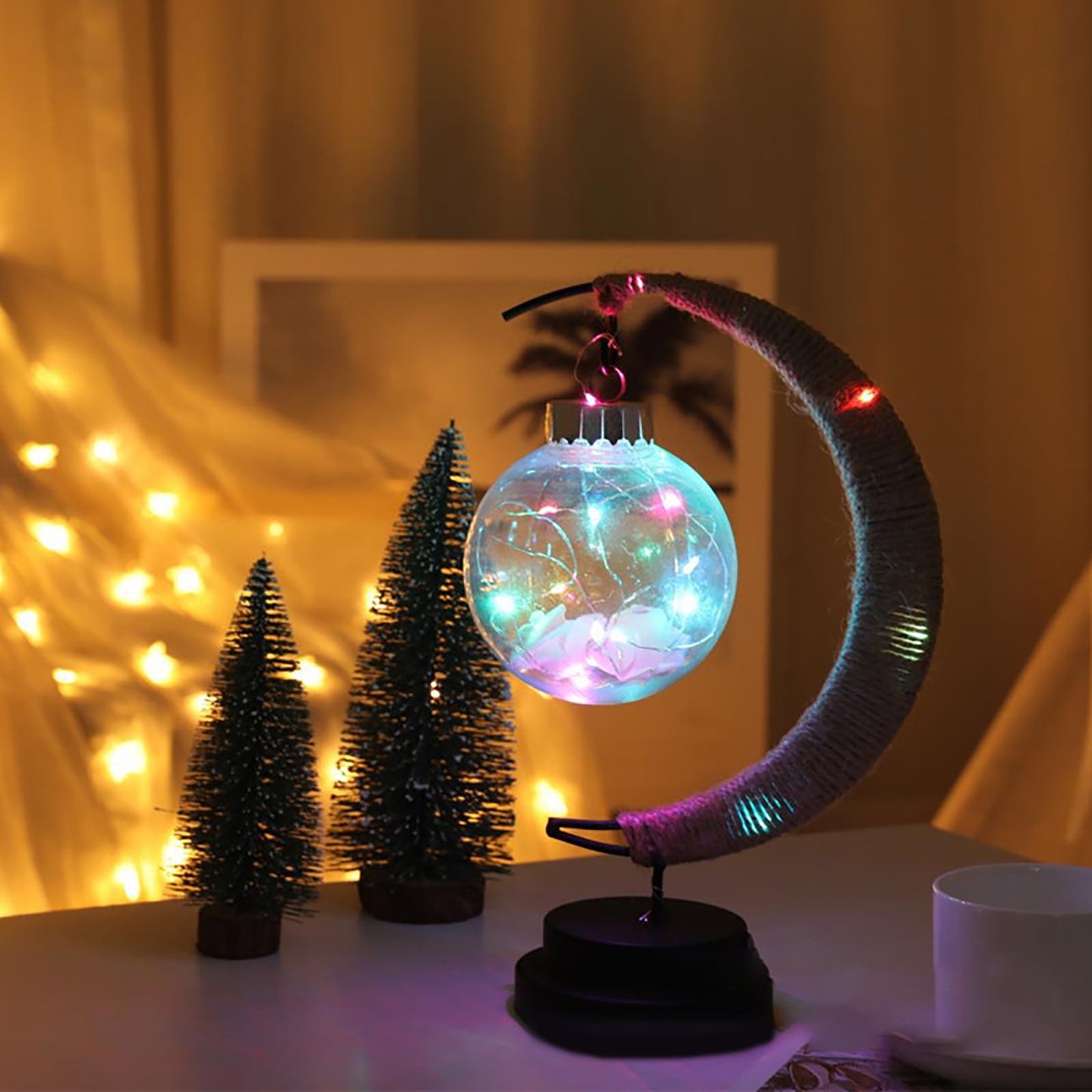 LED USB Handmade Rattan Moon Night Light Lamp