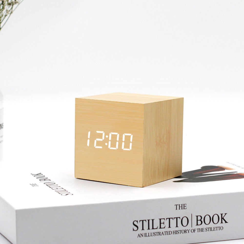 Wooden Block Effect Digital Desk Clock