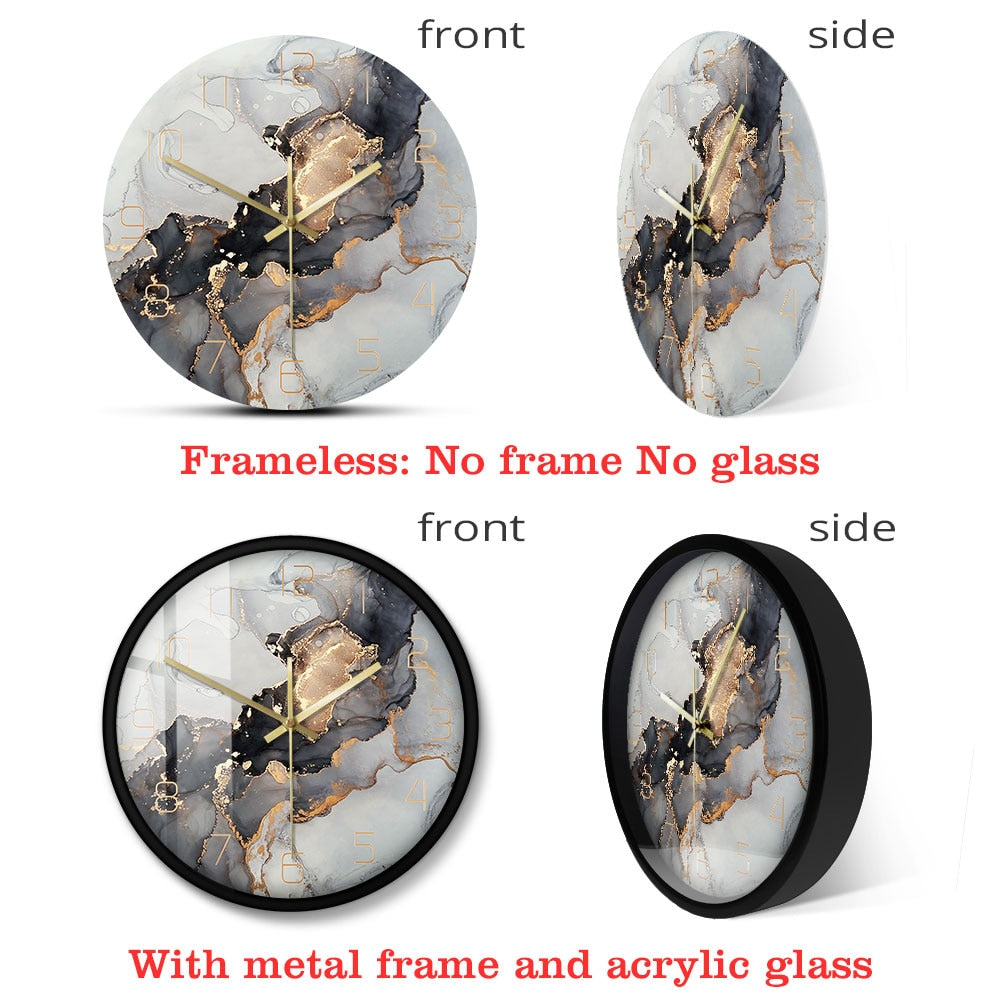 Marble Effect Wall Clock - Modern Art - Various Styles in LED Frame