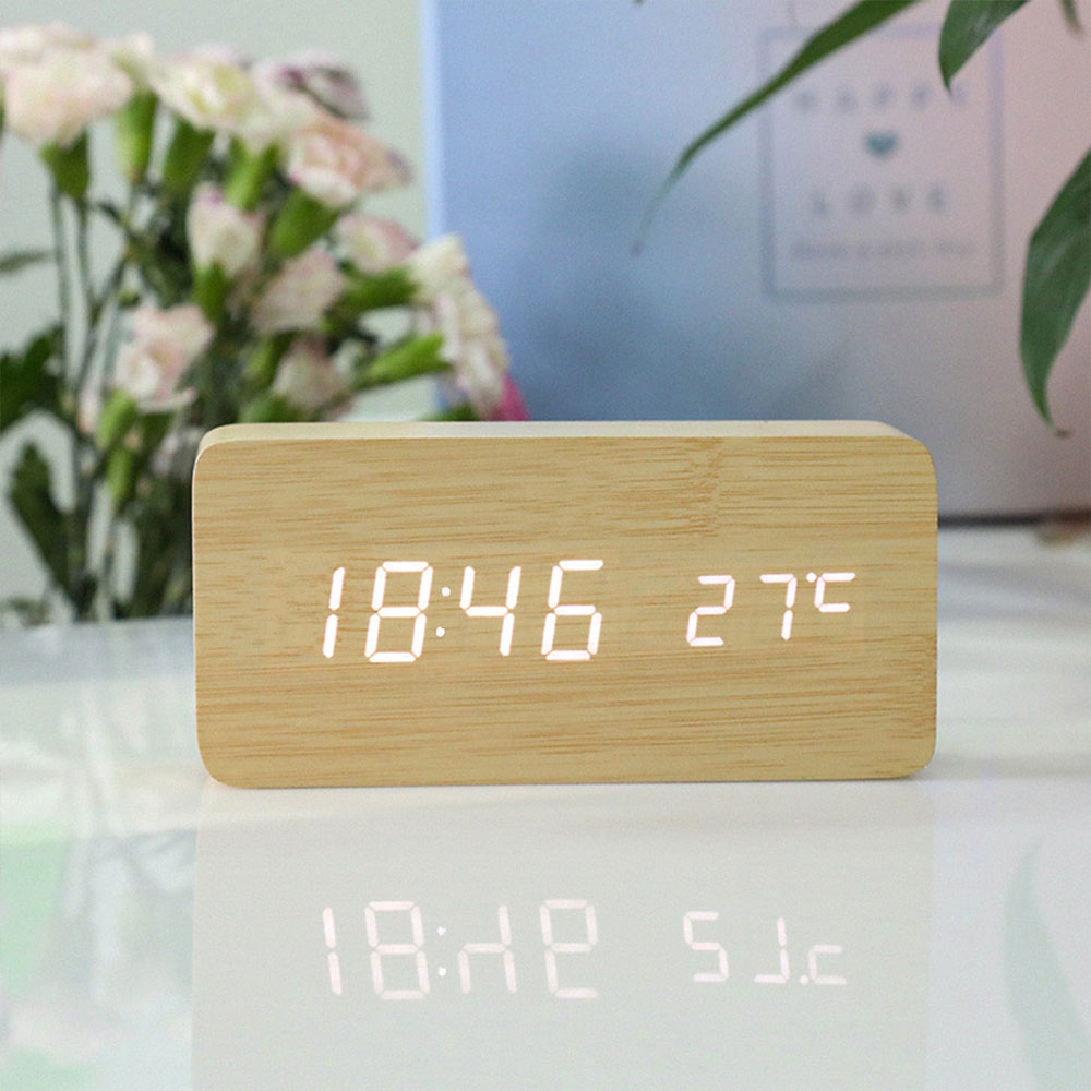 Wooden Block Effect Digital Desk Clock