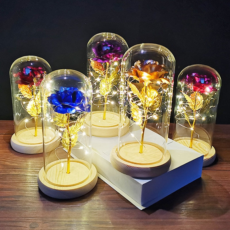 LED Foil Rose in Glass Cover - Various Styles