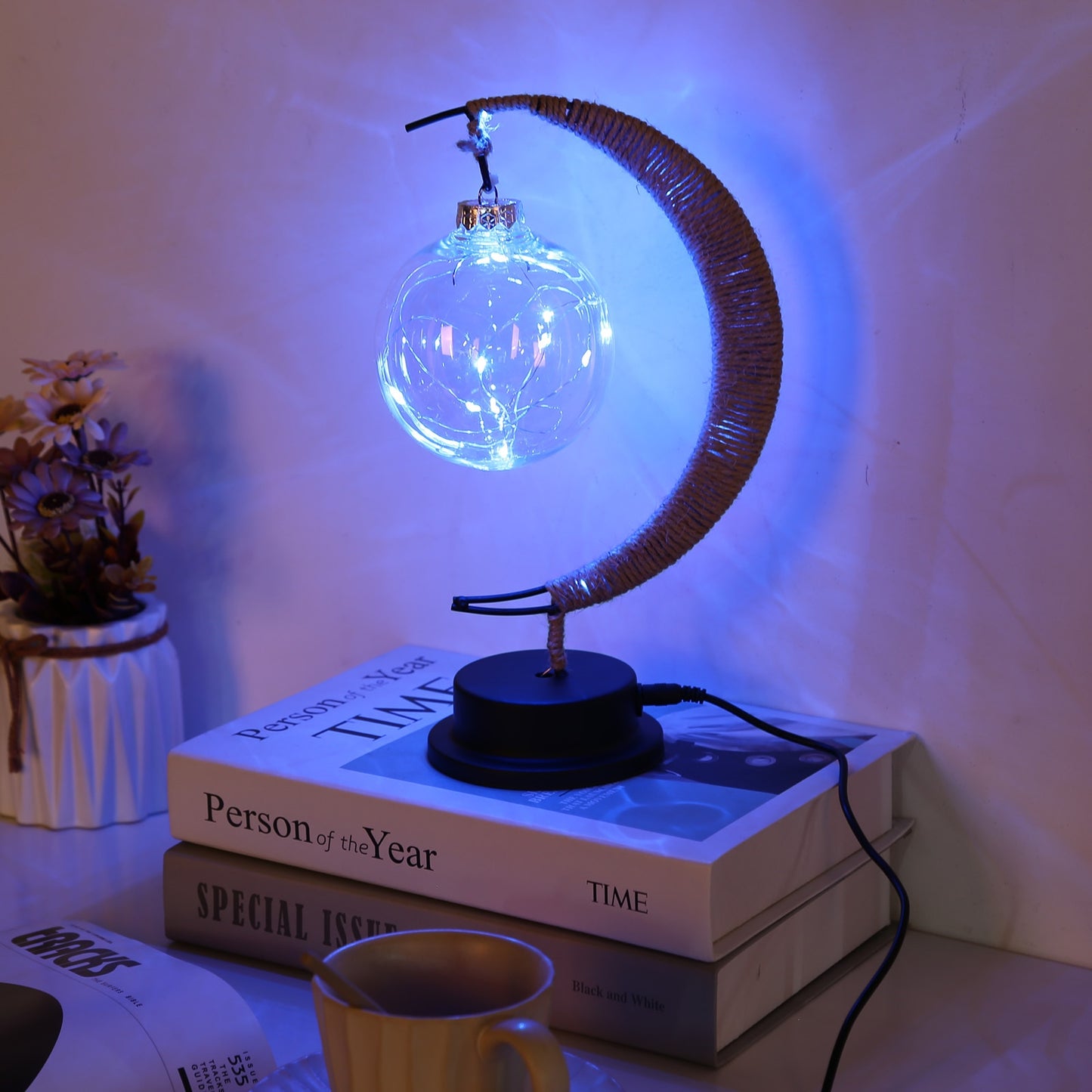 LED USB Handmade Rattan Moon Night Light Lamp