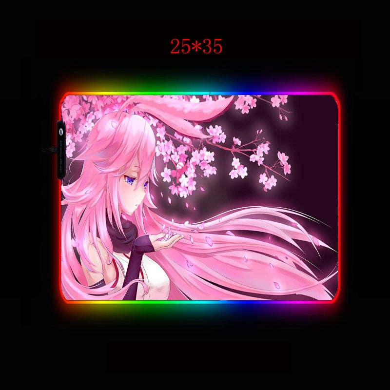 Anime Pink Flower Girl RGB Large Gaming Mouse Pad - Various Sizes