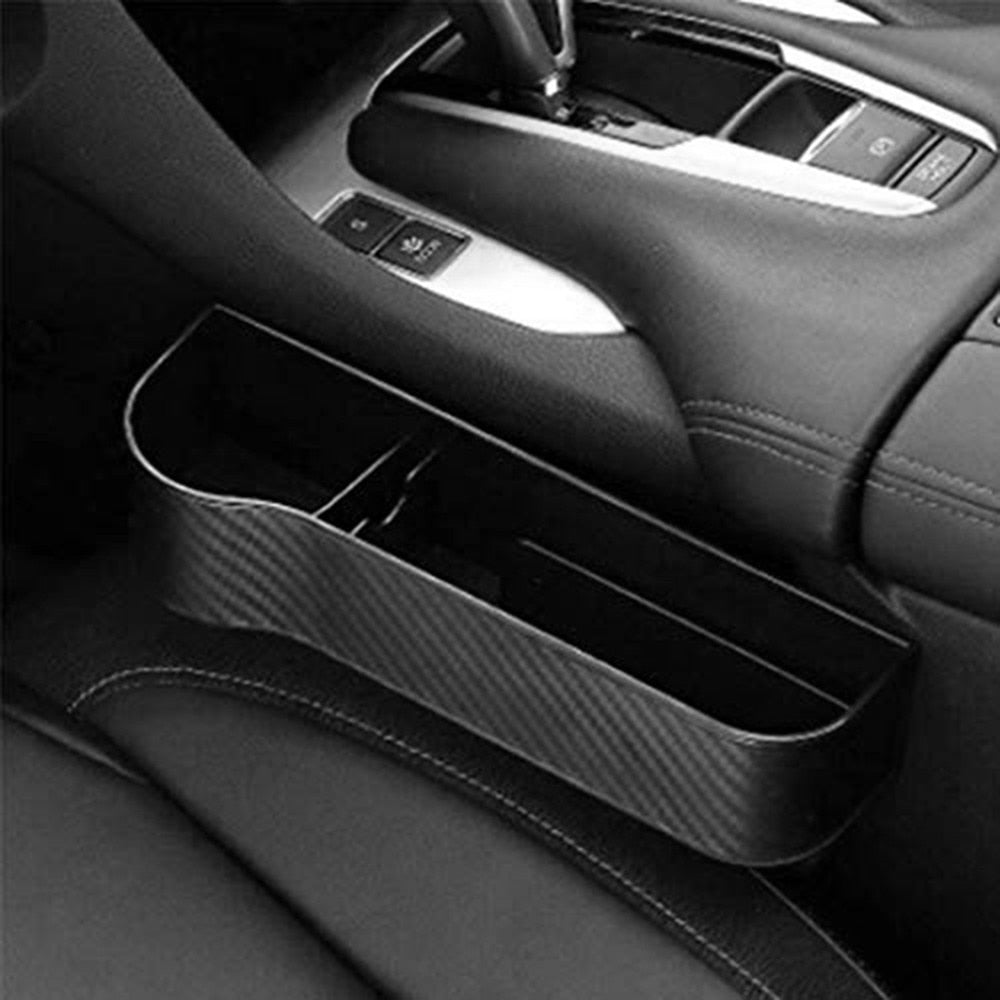 Car Seat Organizer - Universal Fit with Can Holder - Carbon Effect