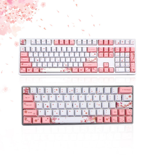 Blossom Pink & White Keyboard Keycaps - 72 or 122 Caps