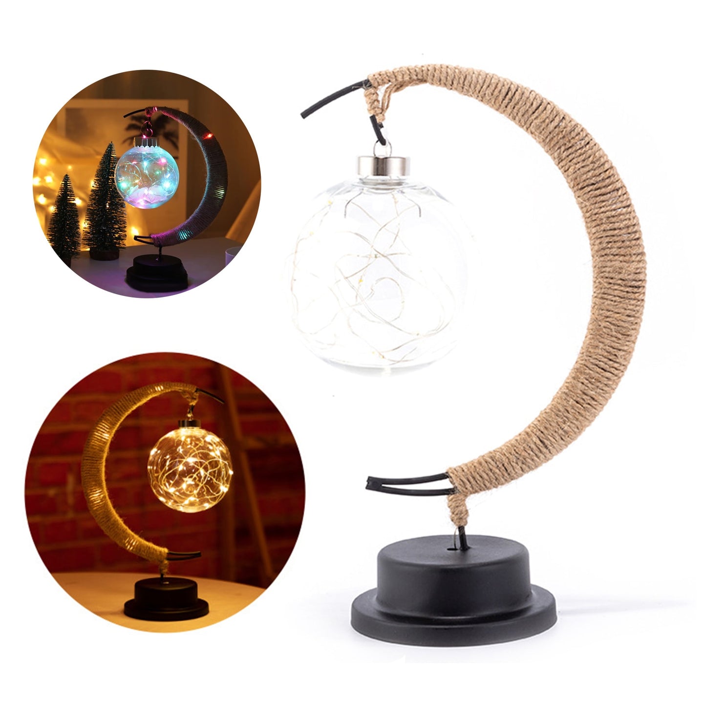 LED USB Handmade Rattan Moon Night Light Lamp