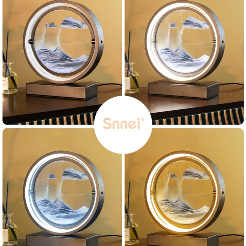 LED Sand Hourglass Falling Oval Rotating Frame - Modern Art - Various Colours