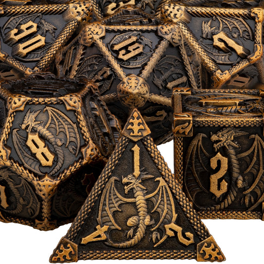 DND Dungeons & Dragons Polyhedral Metal Dragon Board Game Dice - Various Colours